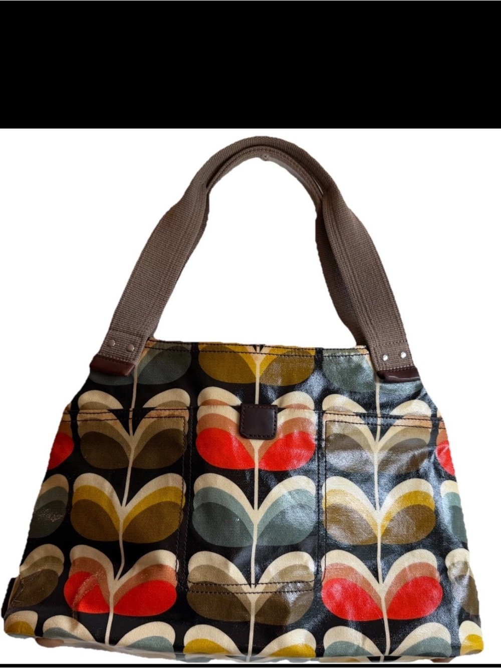 Orla Kiely Laminated Floral Stem Tote Bag Shoulder Purse Retro Print